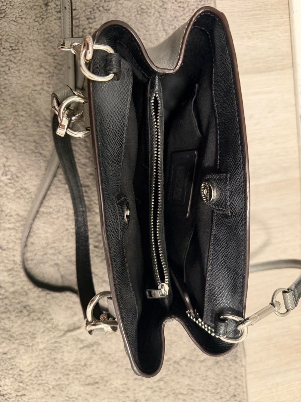 Coach Gray Pebble Leather Studded crossbody- handbag with Black Trim - Picture 3 of 3